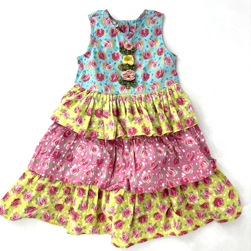 Vintage Cornelloki By APRIL Cornell Dress Ruffles Floral Size 2 Kids Girl